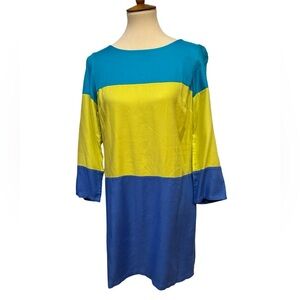 Maeve Anthropologie colorblock shift dress size 8 blue teal green Summer preppy